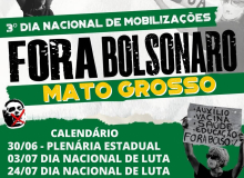 Ato pelo Fora Bolsonaro em Cuiabá acontece dia 03/07  na Praça Alencastro